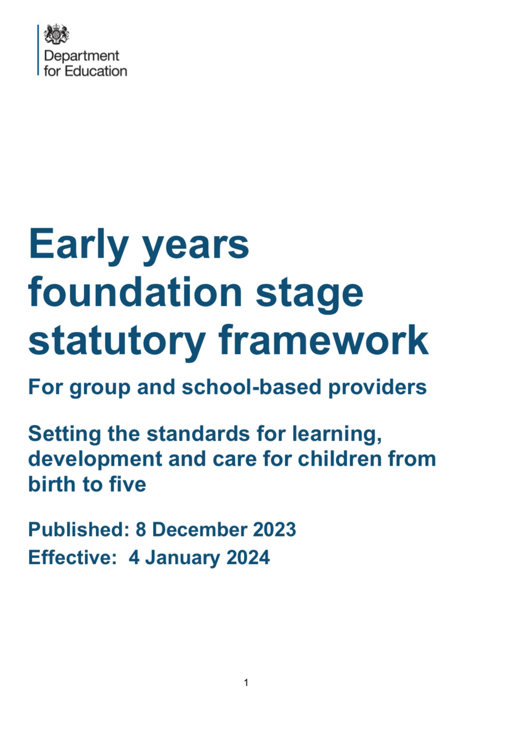 EYFS 2024 for group and school based providers